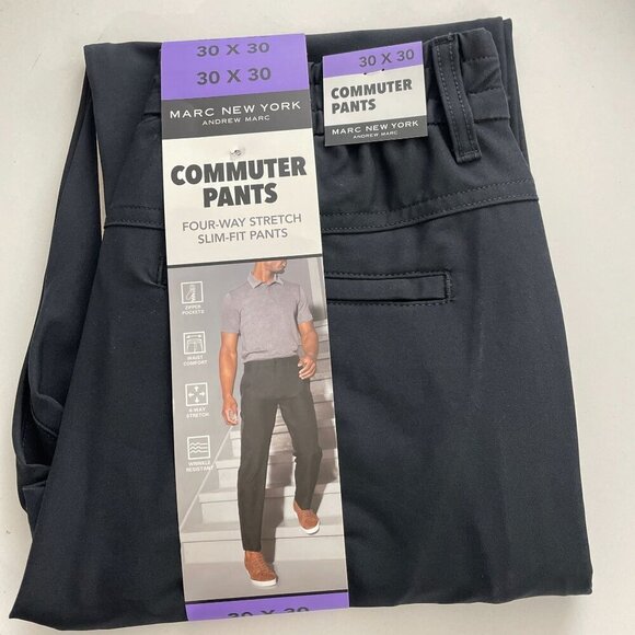 NEW Marc New York Mens 30 Commuter Pants Black Slim-Fit 4-Way Stretch - Picture 9 of 12